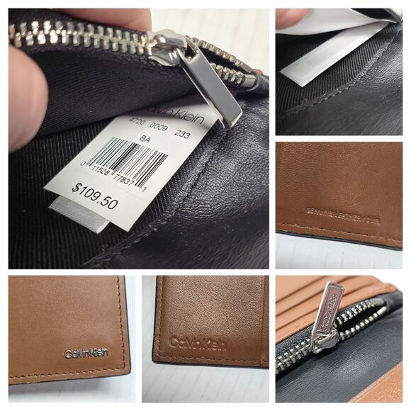 NEW Calvin Klein Tan Genuine Leather Breast Pocket Wallet CheckBook Card Holder - Picture 4 of 9